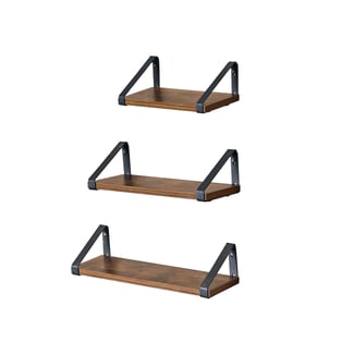 Nástěnné regály, industriální design, sada 3 ks, vintage hnědá-černá, 10x30-35-40x12 cm