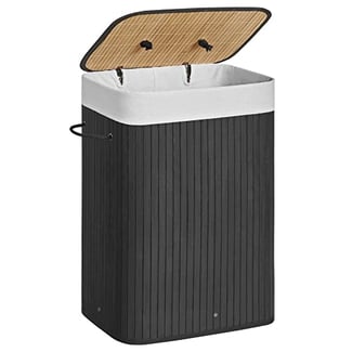 Wäschekorb mit Deckel, Bambus, Faltbar, 72L, 60x40x30cm