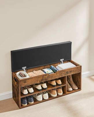 Schuhbank gepolstert, 3 Fächer, bis 150kg, 44x100x30cm - Hover