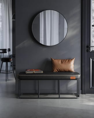 Elegante Deko-Bank, Kunstleder und Metall, Schwarz, 45x120x40cm - Hover