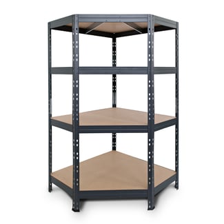 Eckregal aus Metall, 180x90x45x62cm mit 4 HDF-Platten, anthrazitgrau  - Hover