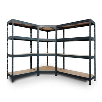 Regalsystem: 2 Schwerlastregale & Eckregal RIVET 180x180x210x45cm mit 4 HDF-Böden, anthrazitgrau - Hover