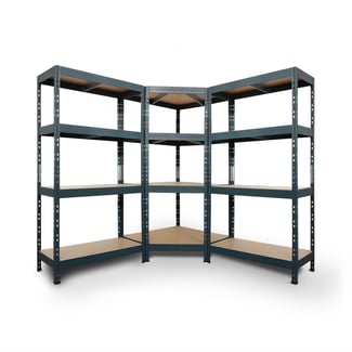 Regalsystem: 2 Schwerlastregale & Eckregal RIVET 180x180x180x45cm mit 4 HDF-Böden, anthrazitgrau - Hover