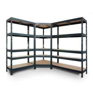 Regalsystem: 2 Schwerlastregale & Eckregal RIVET 180x180x210x45cm mit 5 HDF-Böden, anthrazitgrau - Hover