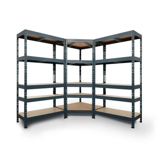Regalsystem: 2 Schwerlastregale & Eckregal RIVET 180x180x180x45cm mit 5 HDF-Böden, anthrazitgrau - Hover