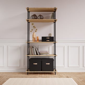 Kovové regály v industriálním stylu DECO s příslušenstvím, 185x85x35 cm, černé - Hover