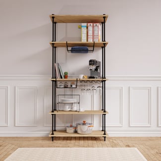 Kovové regály v industriálním stylu DECO s kuchyňským příslušenstvím, 185x85x35 cm - Hover