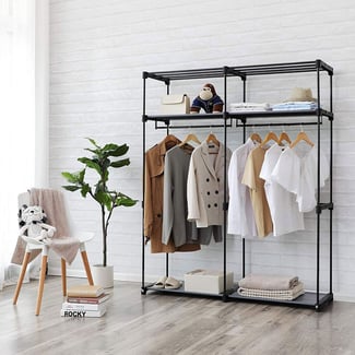 Stoffschrank, Doppel-Kleiderstangen, 174x140x43cm - Hover