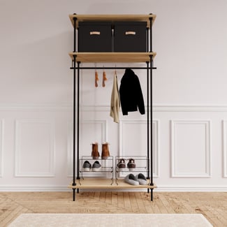 Otevřená šatní skříň v industriálním designu DECO s příslušenstvím, 185x85x35 cm, černá - Hover