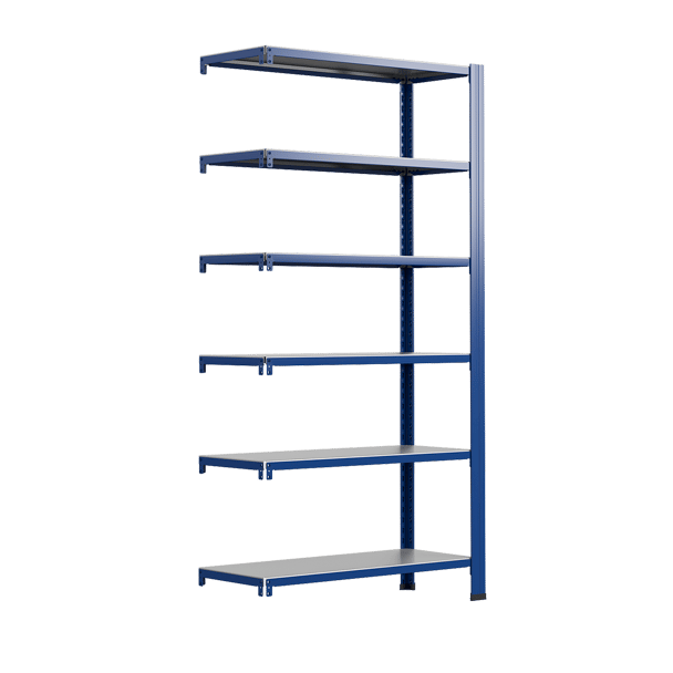 Bezskrutkový kovový regál prídavný modul 250x80x40cm T profil, 6 políc