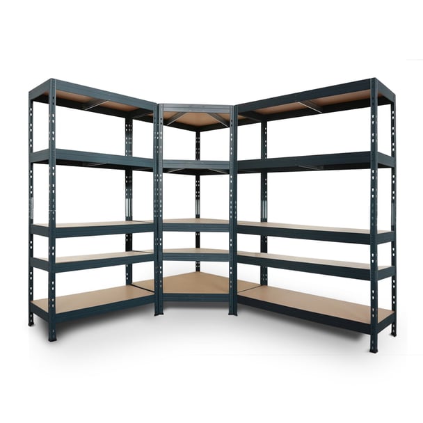 Regalsystem: 2 Schwerlastregale & Eckregal RIVET 180x180x210x45cm mit 5 HDF-Böden, anthrazitgrau