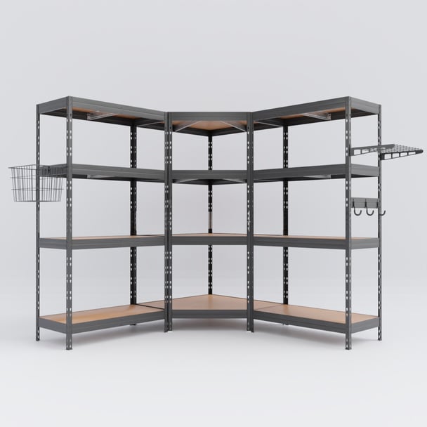 Regalsystem Eckregal RIVET 180x180x180x45cm mit 4 HDF-Böden verzinkt mit Zubehör