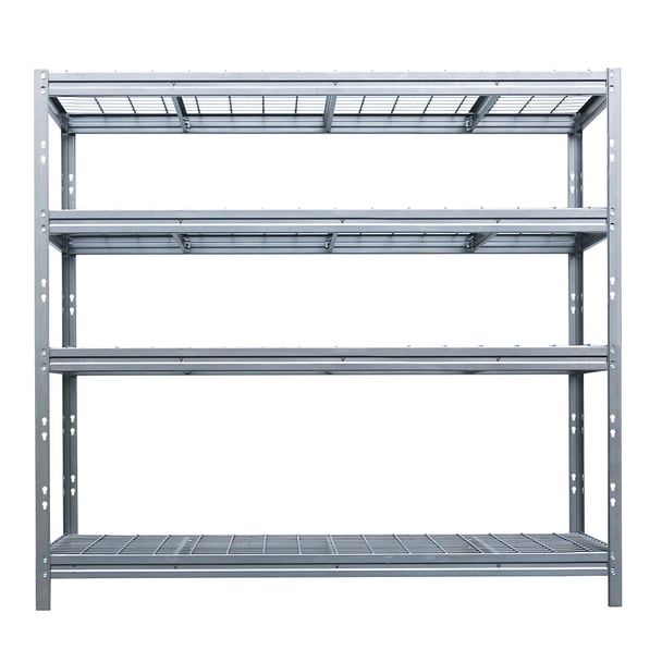 Kovový regál BULLRACK RIVET, 200x210x60 cm, 4x sieťová drôtená polica, 600 kg na policu, zinok