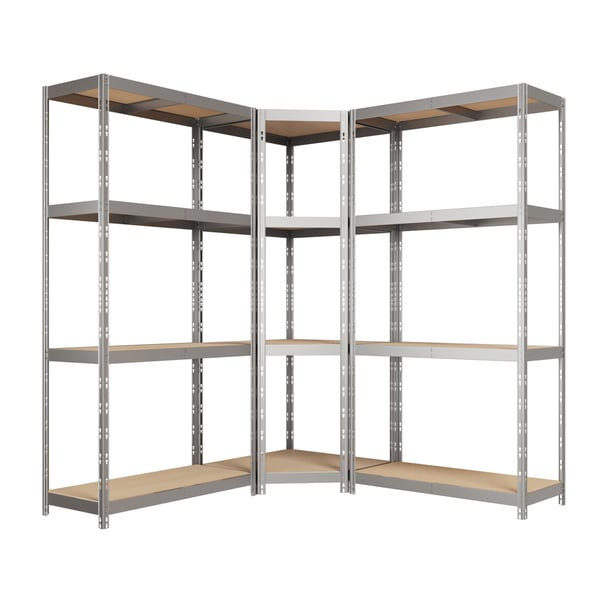Kovový regál CORNER BUDGET PACK 180x160x160x40 cm, 4x HDF polica, zinok