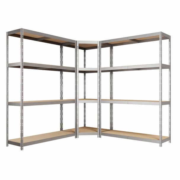 Kovový regál CORNER BUDGET PACK 180x190x190x40 cm, 4x HDF polica, zinok