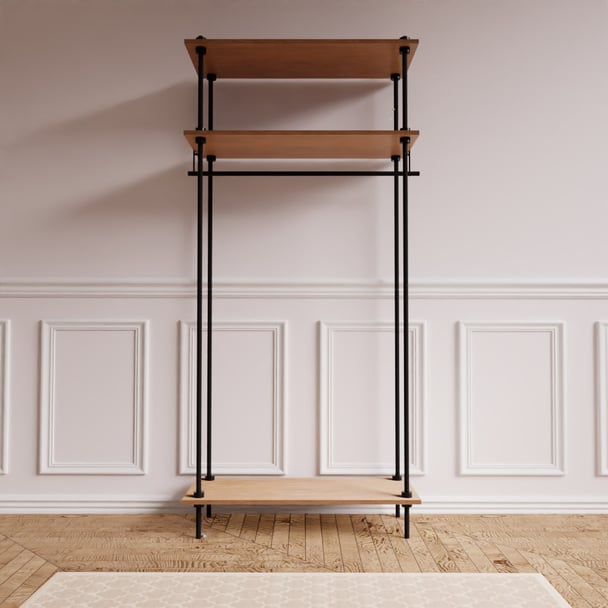 Otvorená šatníková skriňa v industriálnom dizajne DECO, 185x85x35 cm