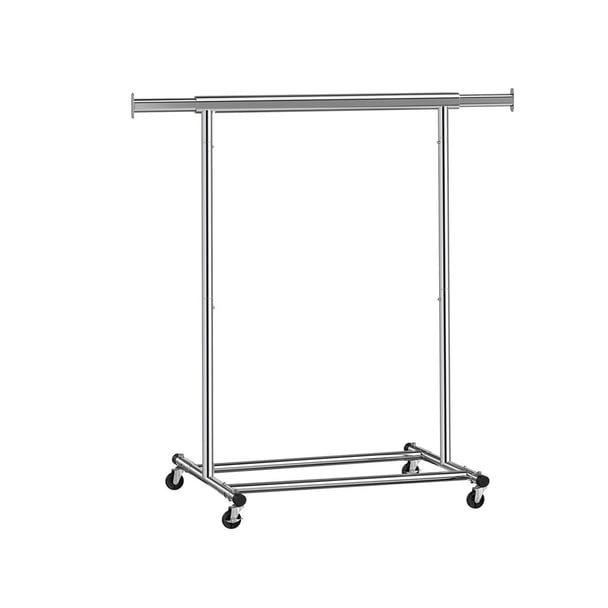 Schwerlast Kleiderständer Silber mit Rollen und ausziehbarer Stange, 160x92-132x45.4cm