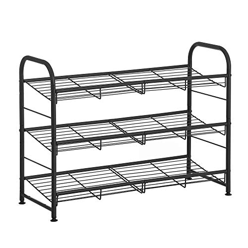Schuhregal mit 3 Ablagen, stapelbar, Schwarz, 49.5x68.5x27.5cm
