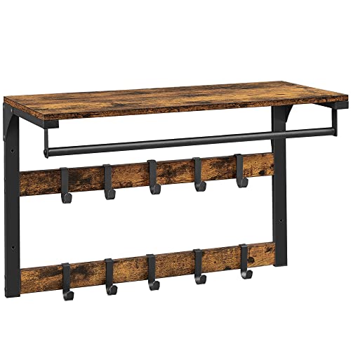 Wandgarderobe Industriestil, Ablage, 10 Haken, 42x65x30cm