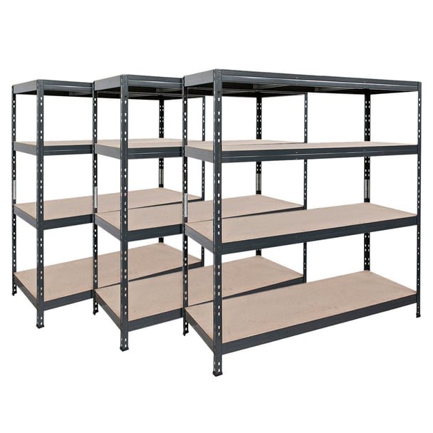 Master Regale 3er-Set Rivet Schwerlastregal mit HDF-Platte 180x150x60cm (HxBxT), 4 Böden, 250 kg pro Boden, anthrazitgrau. Steckregal Metallregal Kellerregal Lagerregal Garagenregal Industrieregal