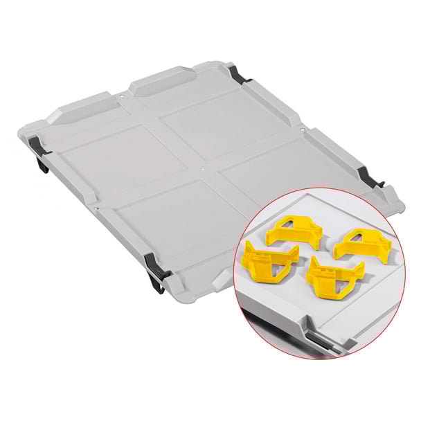 Auflagedeckel Set Eurobox NextGen – 400 x 300, inkl. 4 gelbe Schiebeschnappverschlüsse