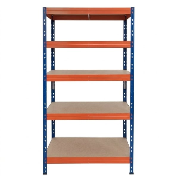 Schwerlastregal RIVET PRO 252x90x45 Spanplatte 5 Ebenen Blau-Orange