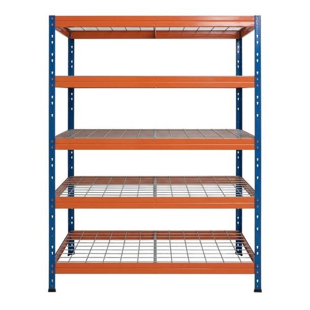 Schwerlastregal RIVET PRO 252x120x60 Stahlgitterboden 7 Ebenen Blau-Orange