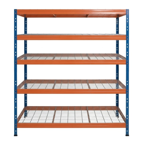 Schwerlastregal RIVET PRO 252x180x45 Stahlgitterboden 6 Ebenen Blau-Orange