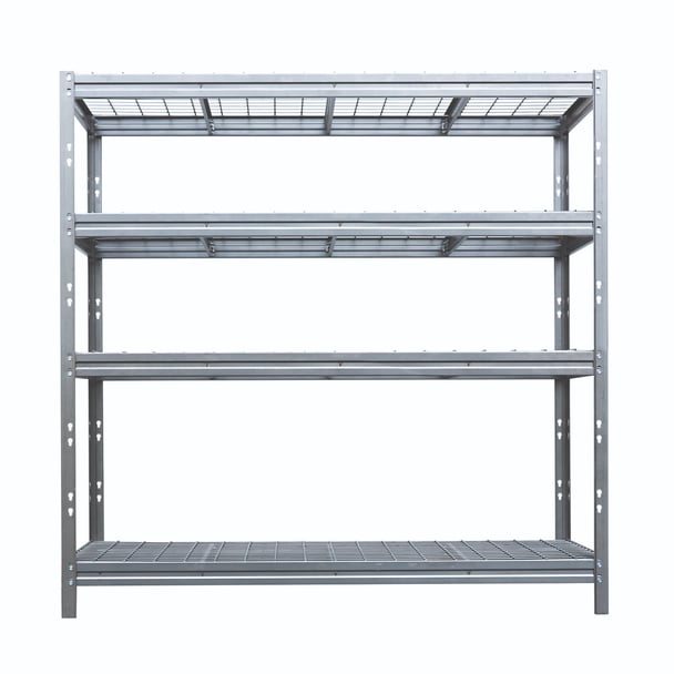 Schwerlastregal BULLRACK RIVET PRO 200x200x45 Stahlgitterboden 4 Ebenen Verzinkt