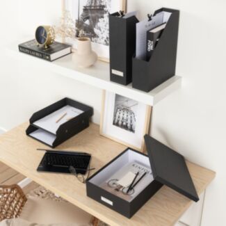 Schreibtischset 5 Tlg., mit Dokumentenablagen, Zeitschriftensammler und Dokumenten Box, schwarz - Hover
