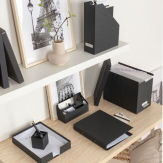 Schreibtischset 6 Tlg., Schreibtischorganizer mit Dokumentenablage, Zeitschriftensammler, Stiftehalter, Hängeregister Box und mehr, schwarz - Hover