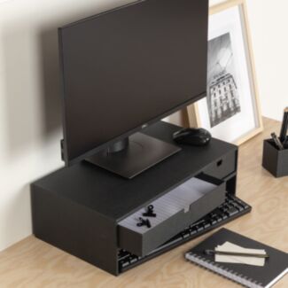 Monitorerhöhung mit Schubladen, Monitorständer, 48,5x26x14,5cm, schwarz  - Hover