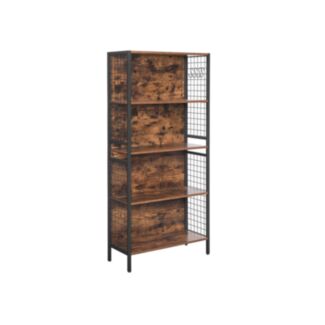 Standregal mit 4 Ablagen, 4 S-Haken, Vintagebraun, 155x74x30cm