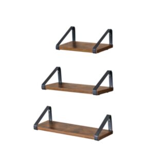 Wandregale, Industrie-Design, 3er Set, Vintagebraun-Schwarz, 10x30-35-40x12cm