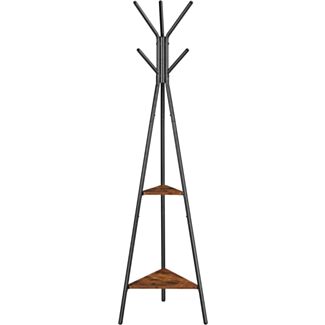 Garderobenständer, Baumform, 2 Ablagen, Industrie-Design, Vintagebraun-Schwarz, 179x49x49cm