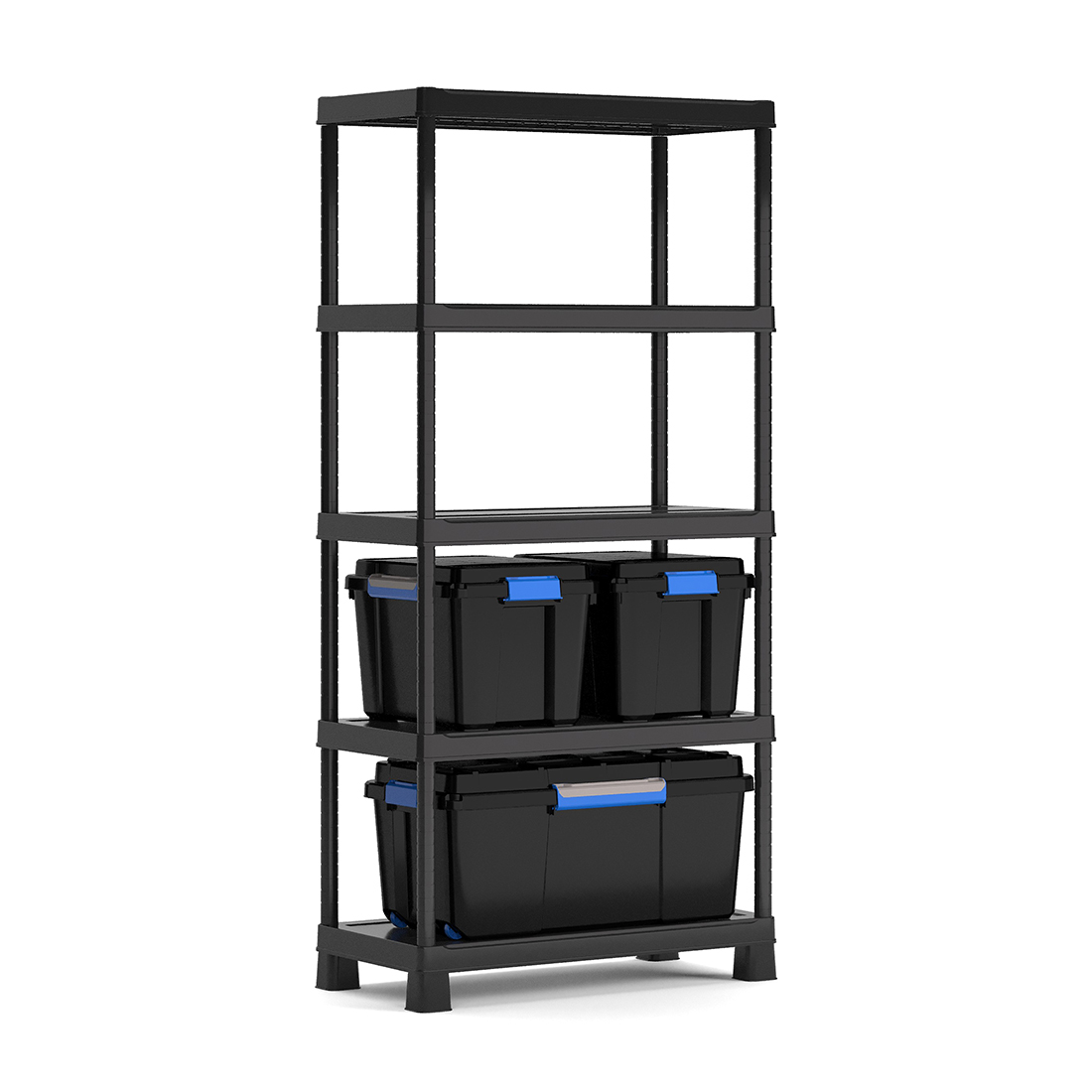 Kunststoffregal 180x90x45 cm mit Kunststoffboxen Scuba M & L Set