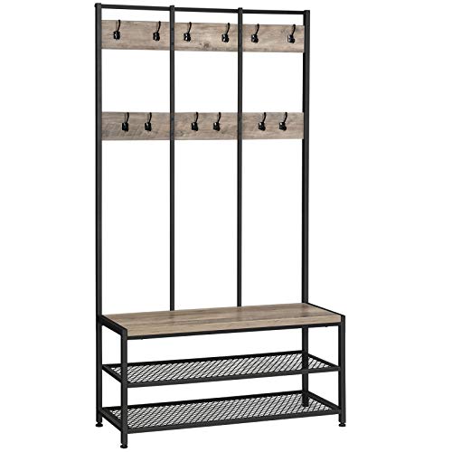 Industrial Garderobenständer, Schuhbank, Greige, 184x100x40cm