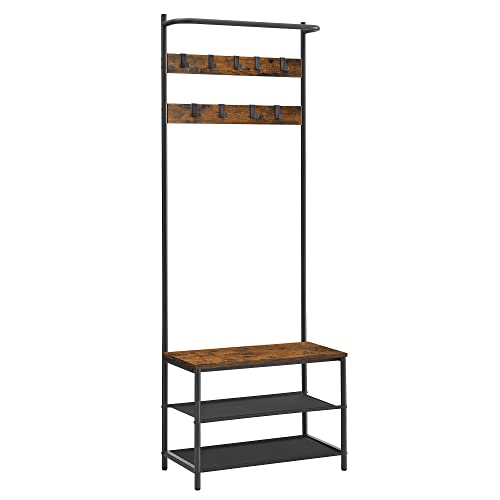 Garderobenständer mit Sitzbank, Schwarz-Retro, 180x64x32.2cm