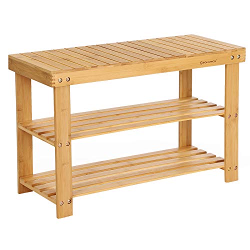 Schuhregal aus Bambus mit Sitzbank, Naturfarben, 45x70x28cm