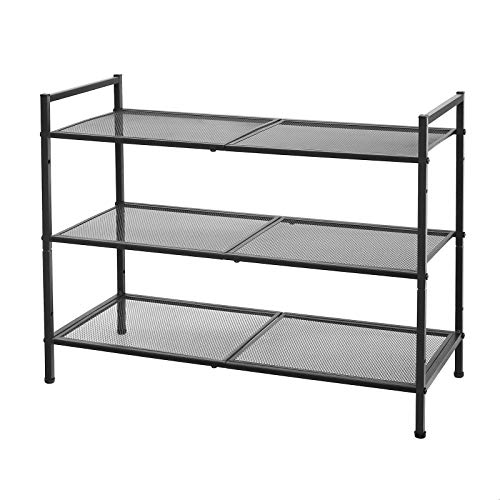 Schuhregal mit 3 Ablagen, stapelbar, Schwarz, 53x68.5x30cm