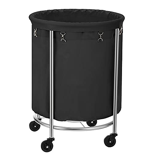 Wäschekorb mit Rollen, 170 Liter, Schwarz-Silber