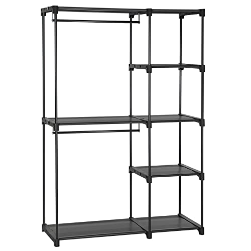 Kleiderschrank mit Kleiderstange, Ablagefächern, Schwarz, 112x43x165 cm