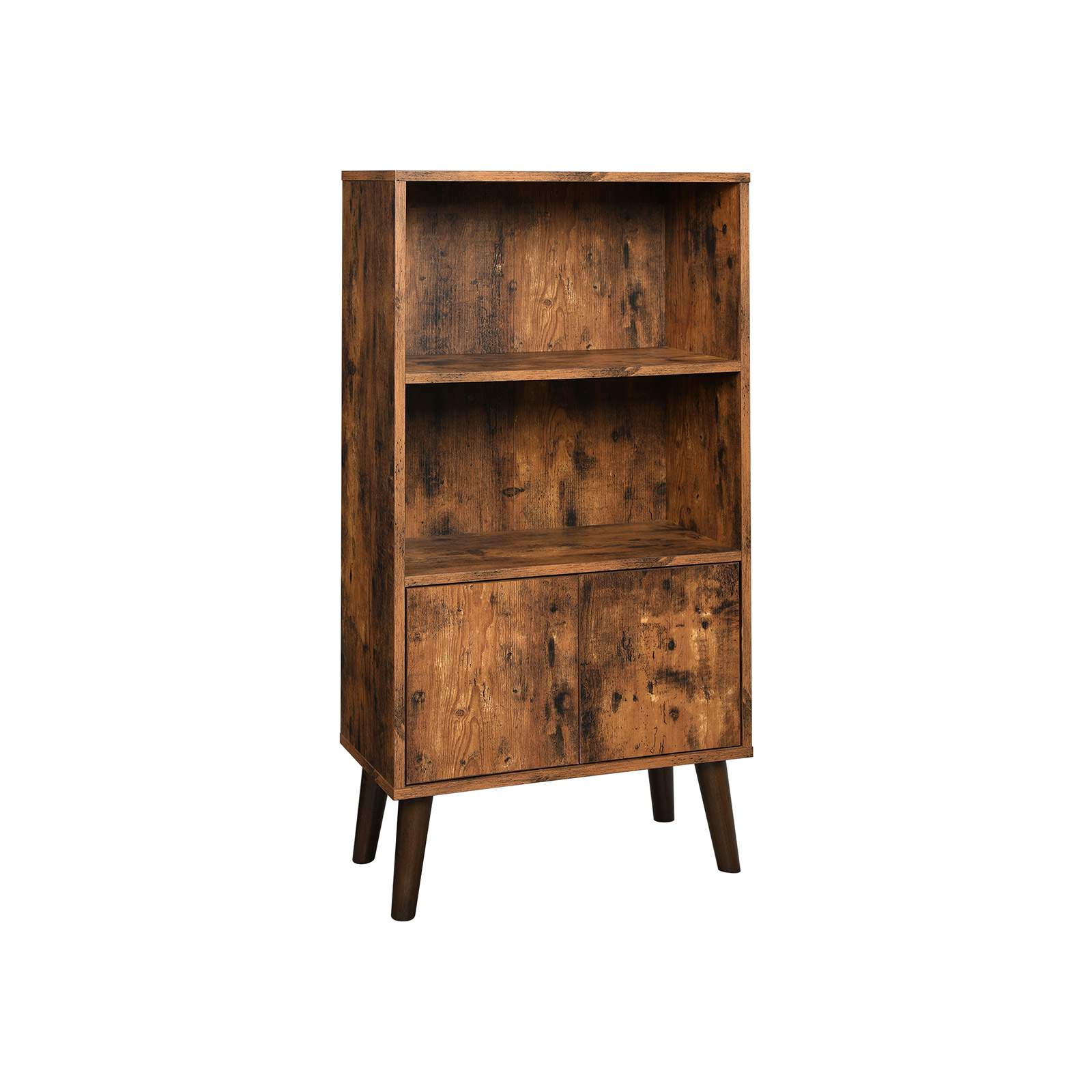 Retro-Bücherschrank mit Türen, Vintagebraun-Schwarz, 140x60x30cm