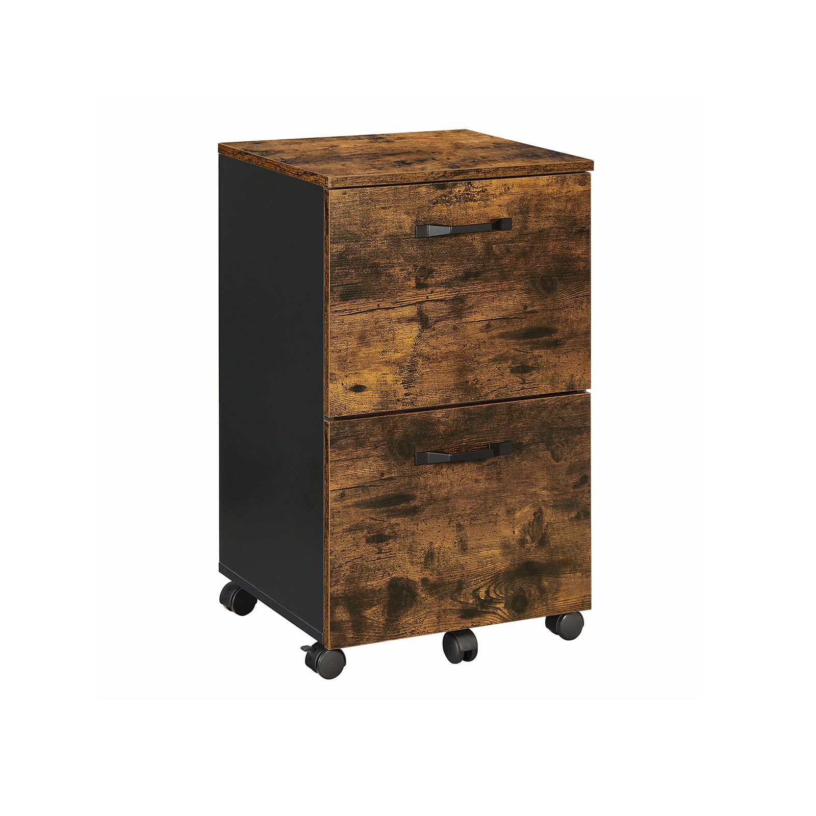 Drehstuhl, Aktenschrank, 2 Schubladen, Vintagebraun-Schwarz, 70x42x40cm