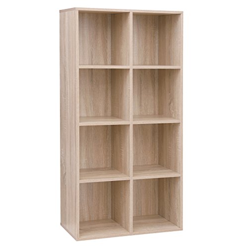 Wohnzimmerregal, 8 Fächer, Holzoptik, 129.5x65.5x30cm