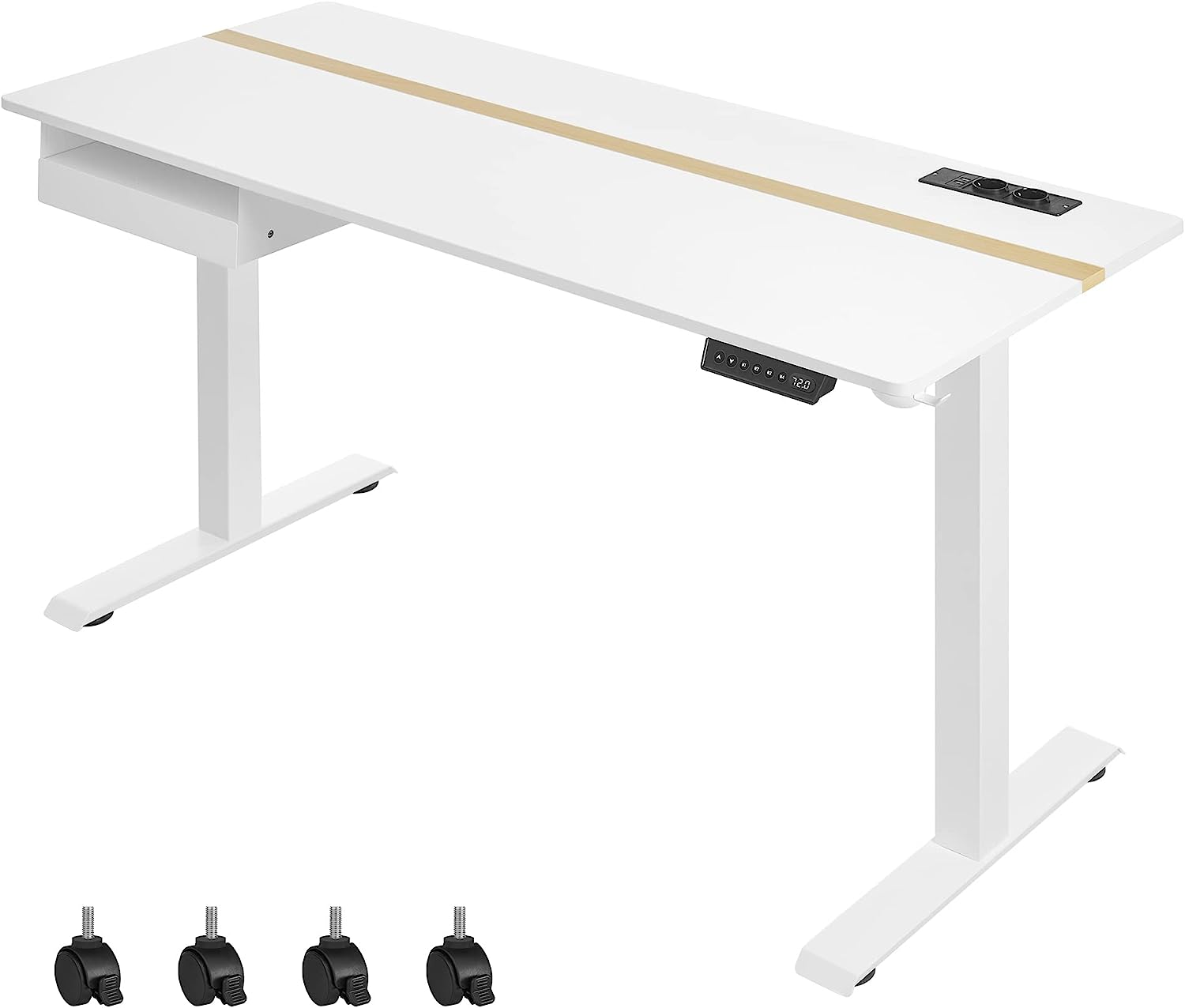 Höhenverstellbarer Schreibtisch, mit Steckdose, Elektrisch, 72-120x140x60cm
