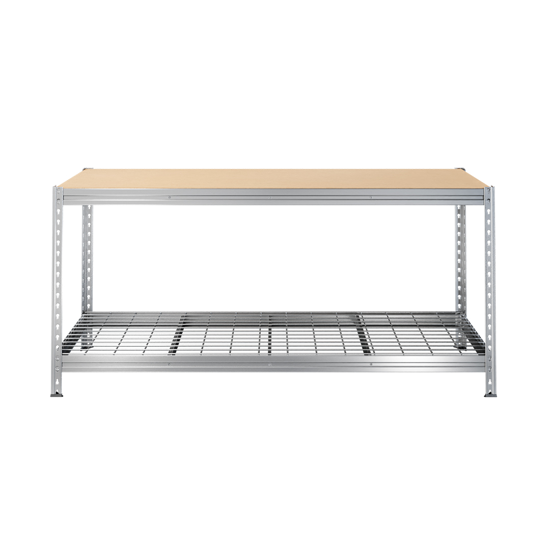 Werkbank 100x210x60 cm, obere Ebene aus DTD und untere Ebene aus verzinkter Draht