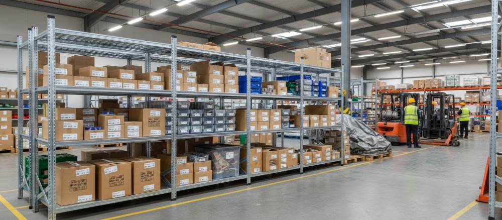 Anbaumodul für Metall-Fachbodenregal zur Erweiterung bestehender Regalsysteme